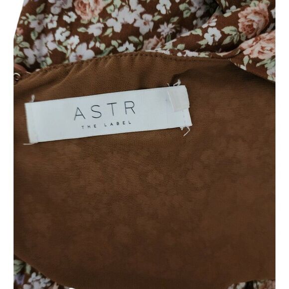 ASTR Milkmaid Puff Sleeve Grunge Midi Dress Women XS Brown Floral - Picture 5 of 8